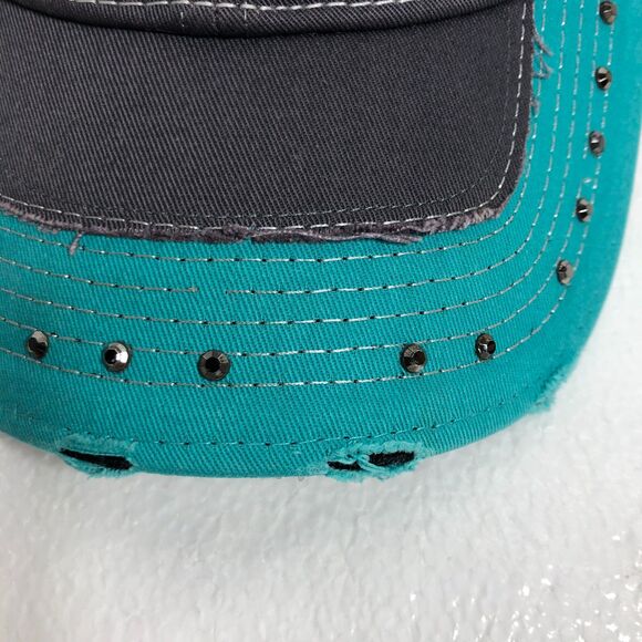 Farm Girl Womens Red Aqua Hat Cap with Rhinestones One Size - Picture 9 of 12
